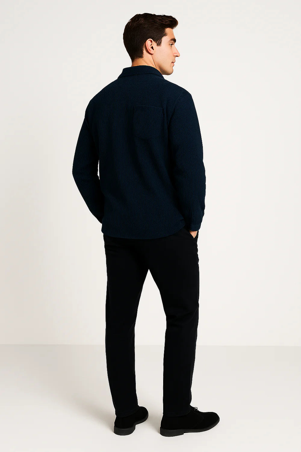 Chemise Vintage pour Homme en Velours Côtelé à Enfiler – Bleu