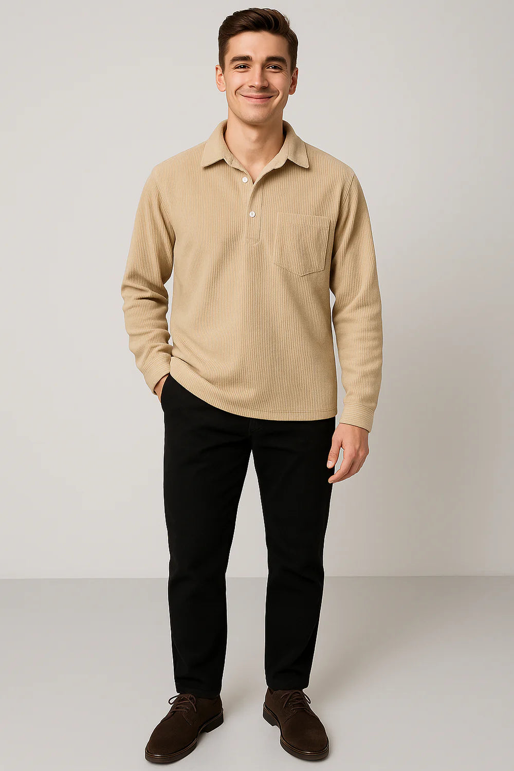 Chemise Vintage pour Homme en Velours Côtelé à Enfiler – Kaki