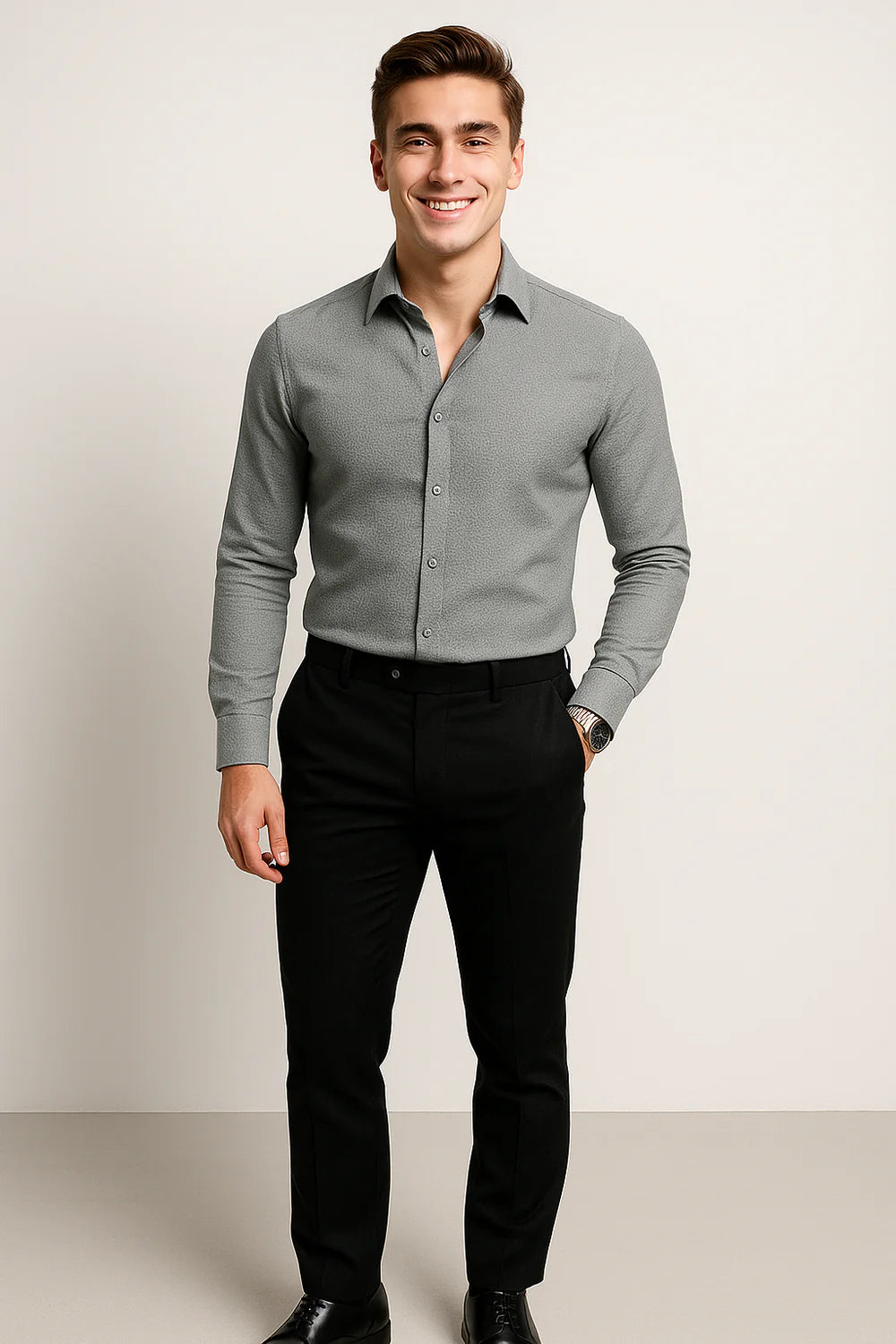 Chemise Classique de Bureau pour Homme – Gris Clair