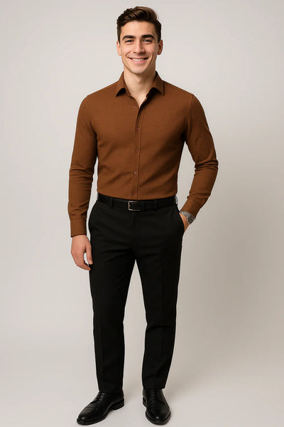 Chemise Classique de Bureau pour Homme – Marron