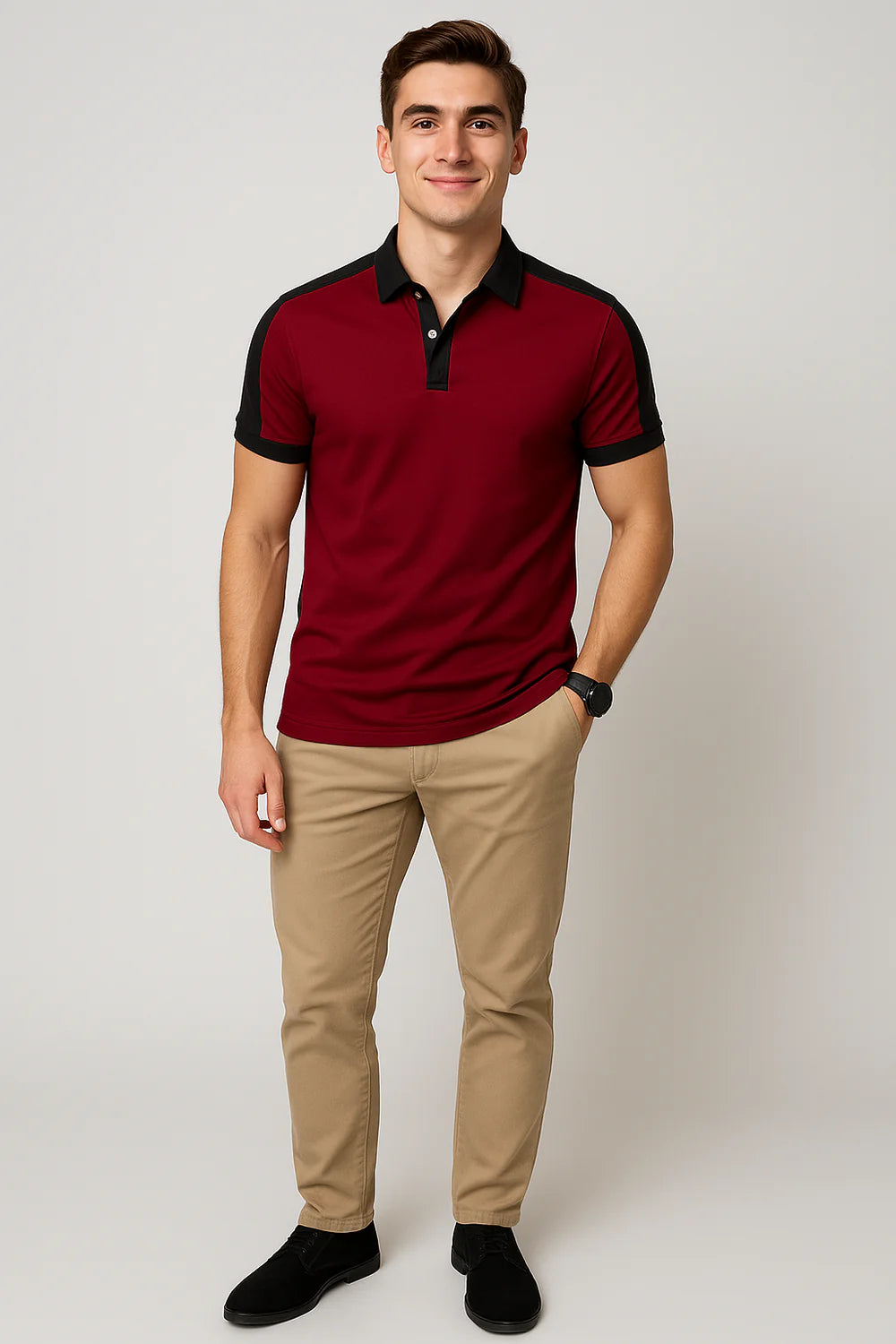 Polo Ajusté d'Été Classique pour Homme – Rouge bordeaux