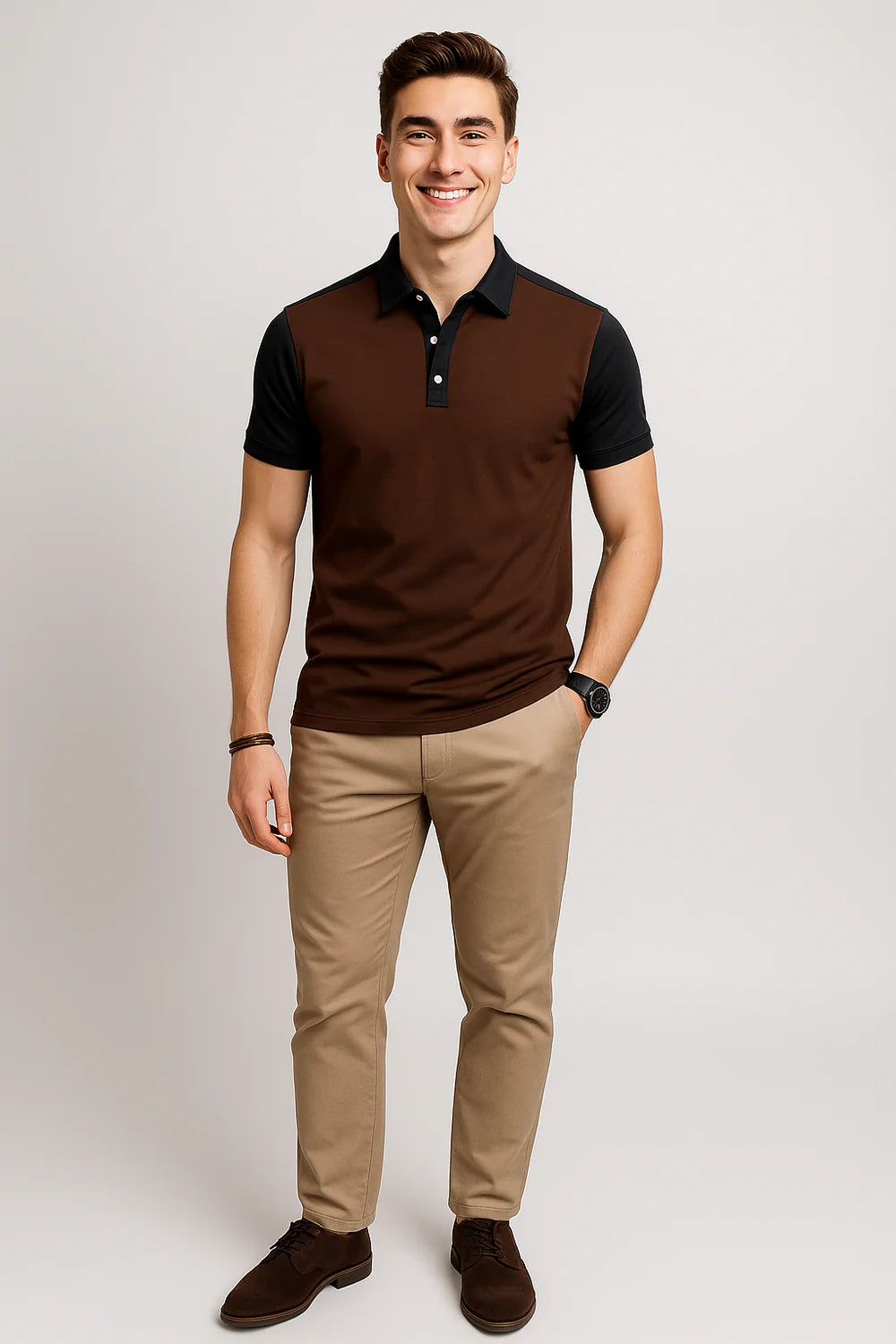 Polo de Bureau Élégant à Manches Courtes pour Homme – Marron