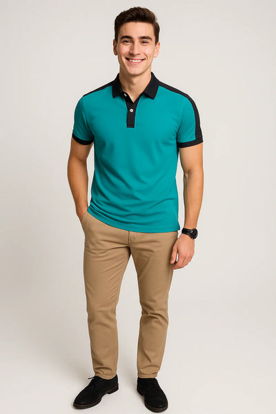 Polo de Bureau Élégant à Manches Courtes pour Homme – Turquoise
