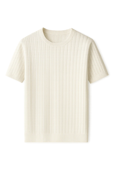 T-shirt Classique en Maille à Manches Courtes pour Homme – Blanc