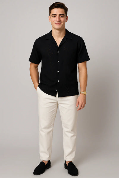 Chemise Moderne à Manches Courtes avec Col Boutonné pour Homme – Noir