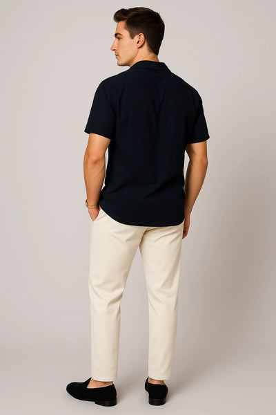 Chemise Moderne à Manches Courtes avec Col Boutonné pour Homme – Noir
