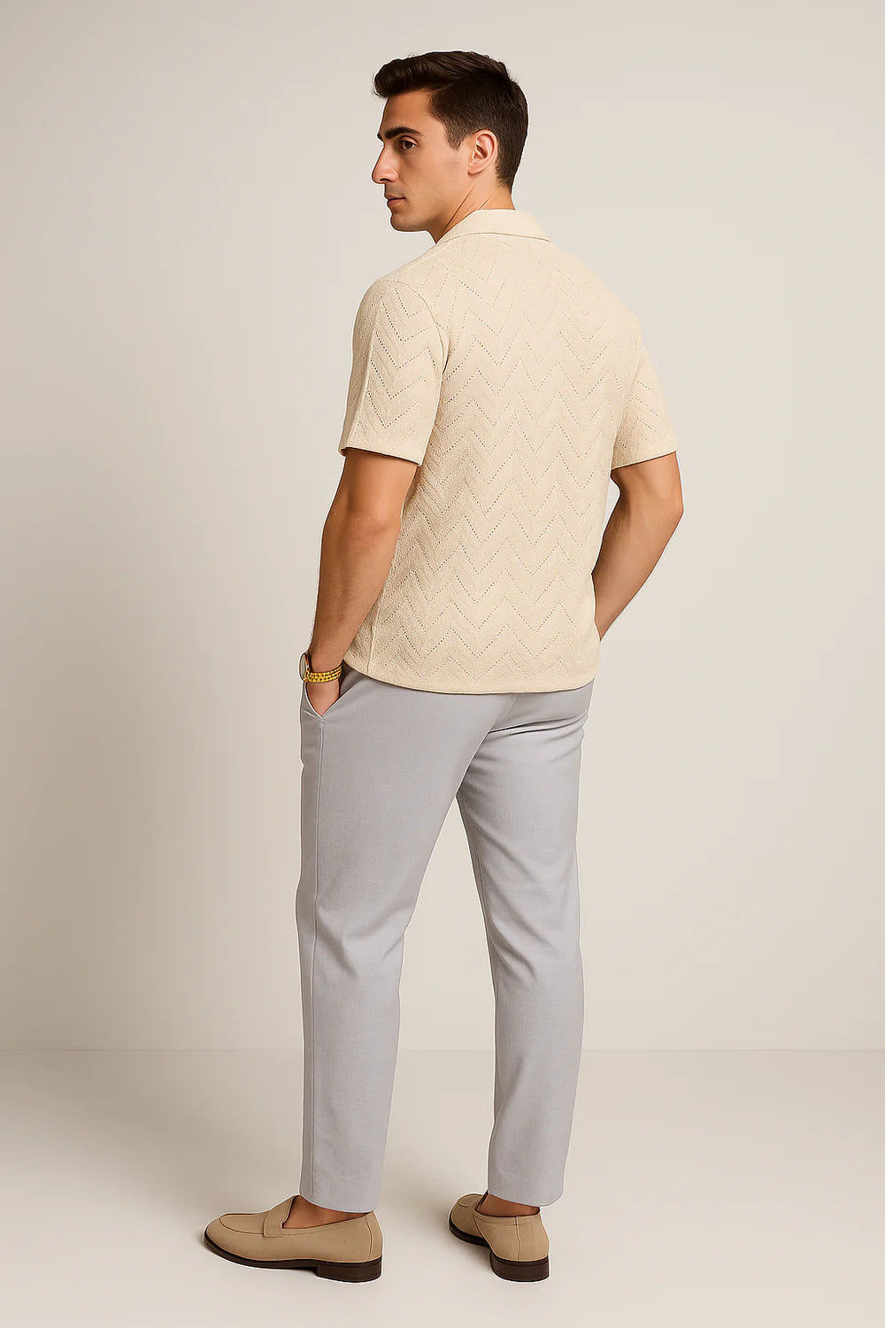 Chemise Moderne à Manches Courtes avec Col Boutonné pour Homme – Kaki