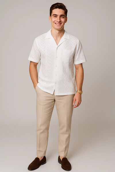 Chemise Moderne à Manches Courtes avec Col Boutonné pour Homme – Blanc