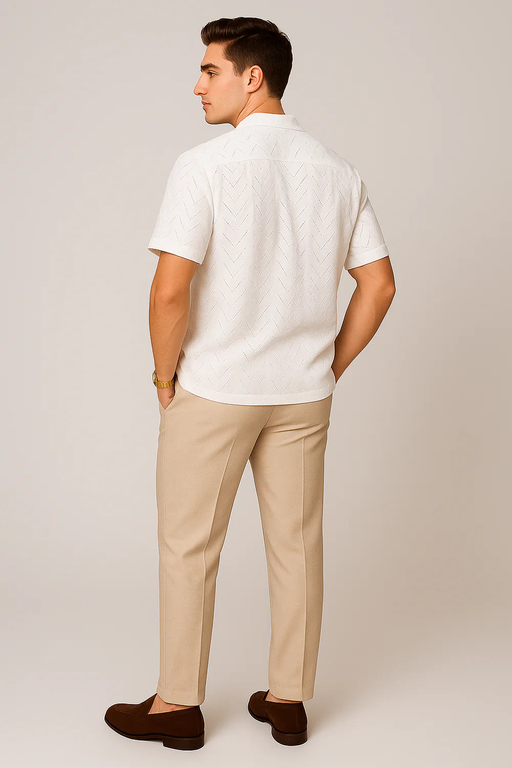 Chemise Moderne à Manches Courtes avec Col Boutonné pour Homme – Blanc
