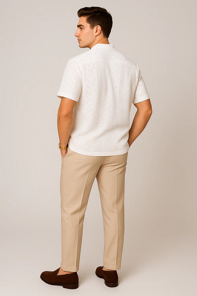 Chemise Moderne à Manches Courtes avec Col Boutonné pour Homme – Blanc