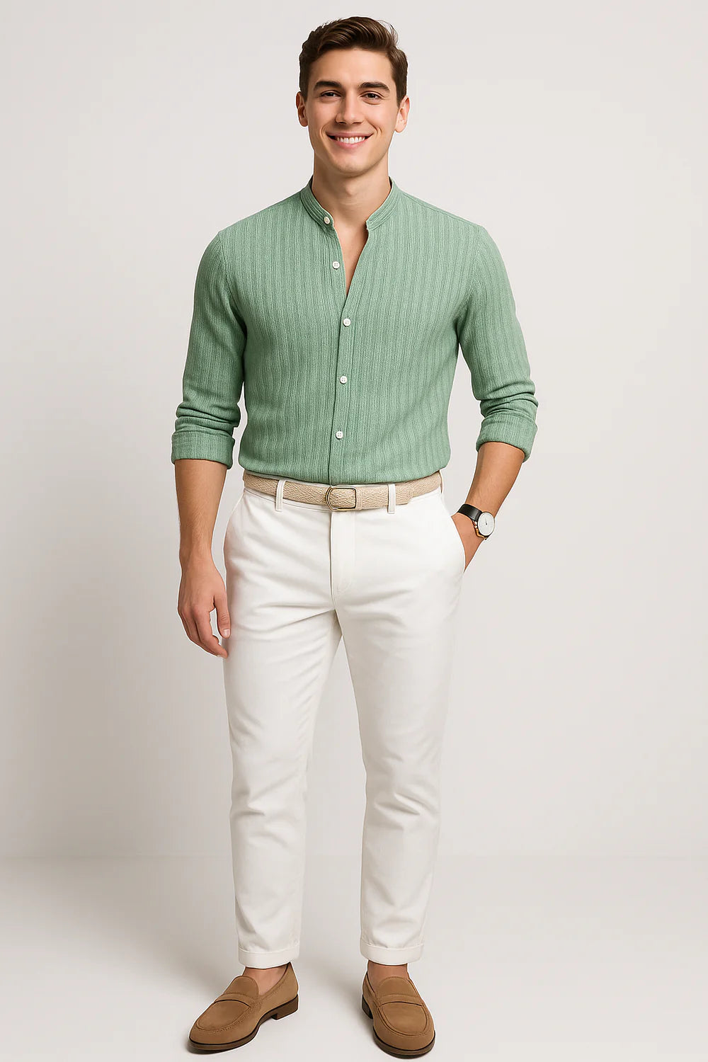 Chemise Élégante à Manches Courtes pour Homme – Vert clair