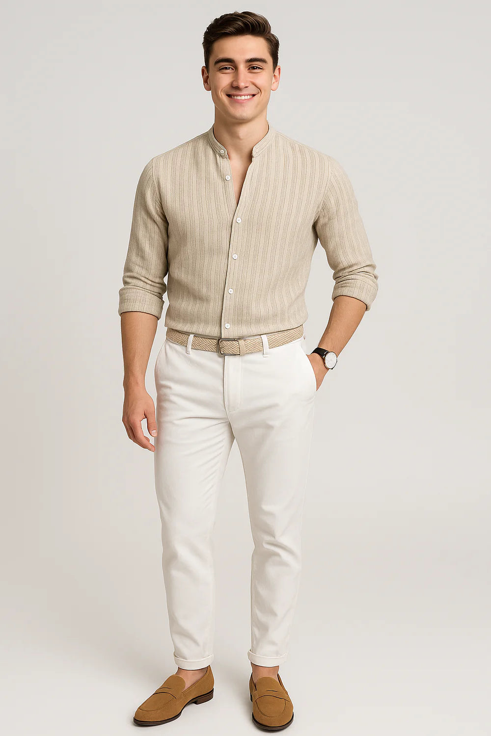 Chemise Élégante à Manches Courtes pour Homme – Beige