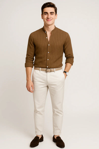 Chemise Élégante à Manches Courtes pour Homme – Marron foncé