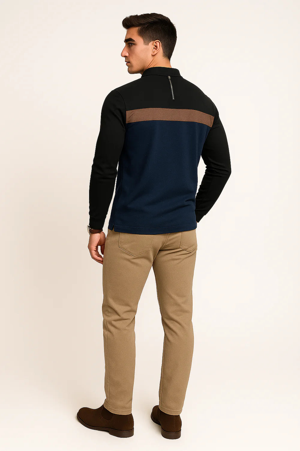 Polo à Manches Longues pour Homme au Style Rétro – Bleu Marine