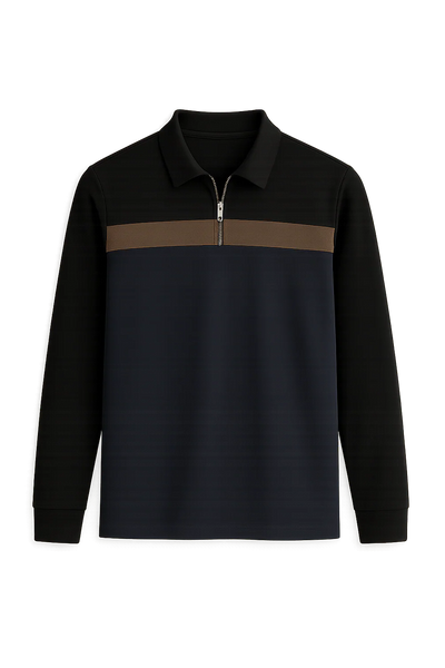 Polo à Manches Longues pour Homme au Style Rétro – Bleu Marine