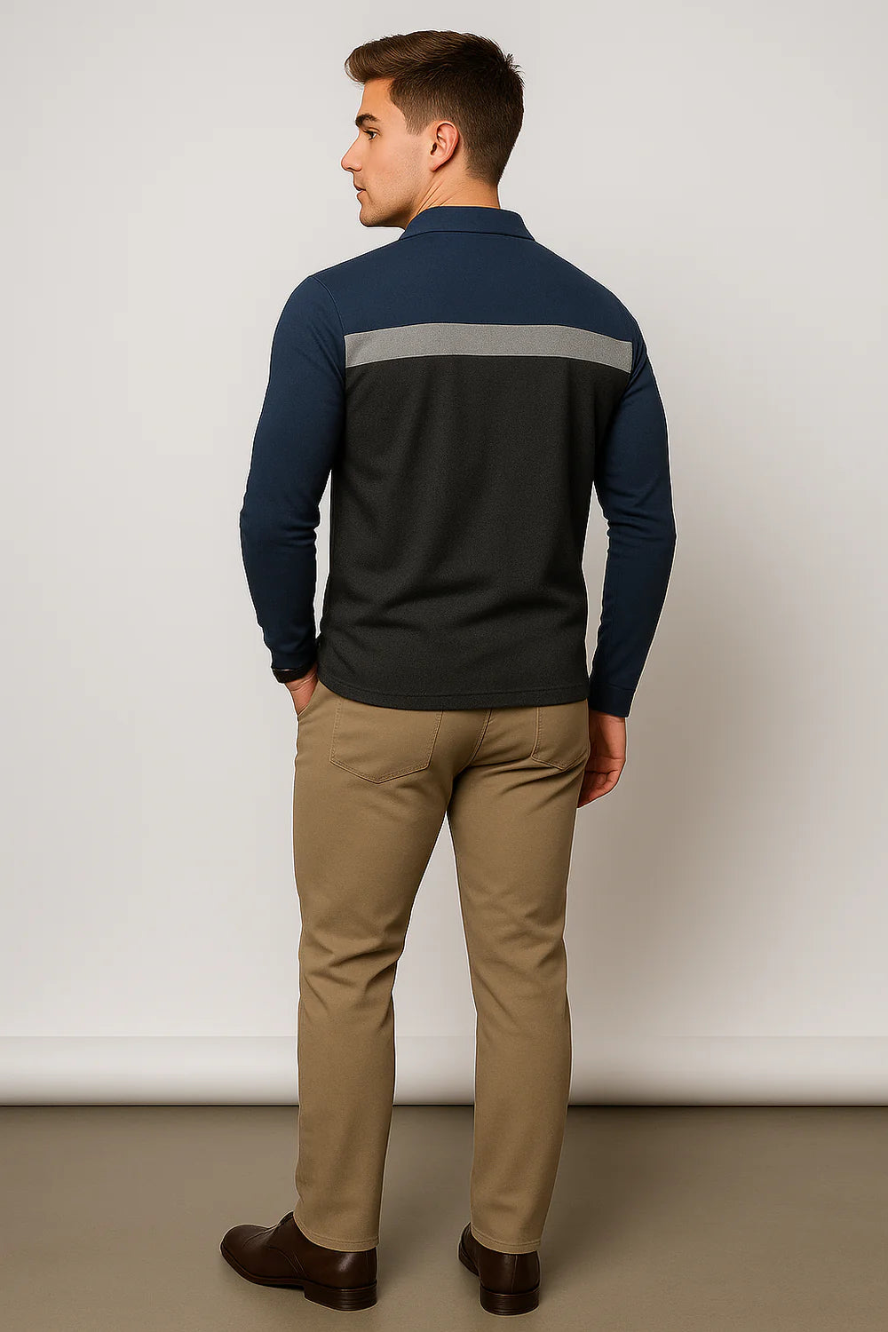 Polo à Manches Longues pour Homme au Style Rétro – Gris clair