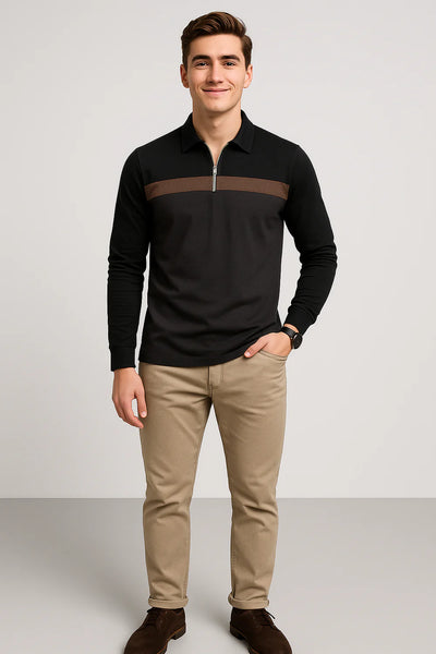 Polo à Manches Longues pour Homme au Style Rétro – Gris foncé