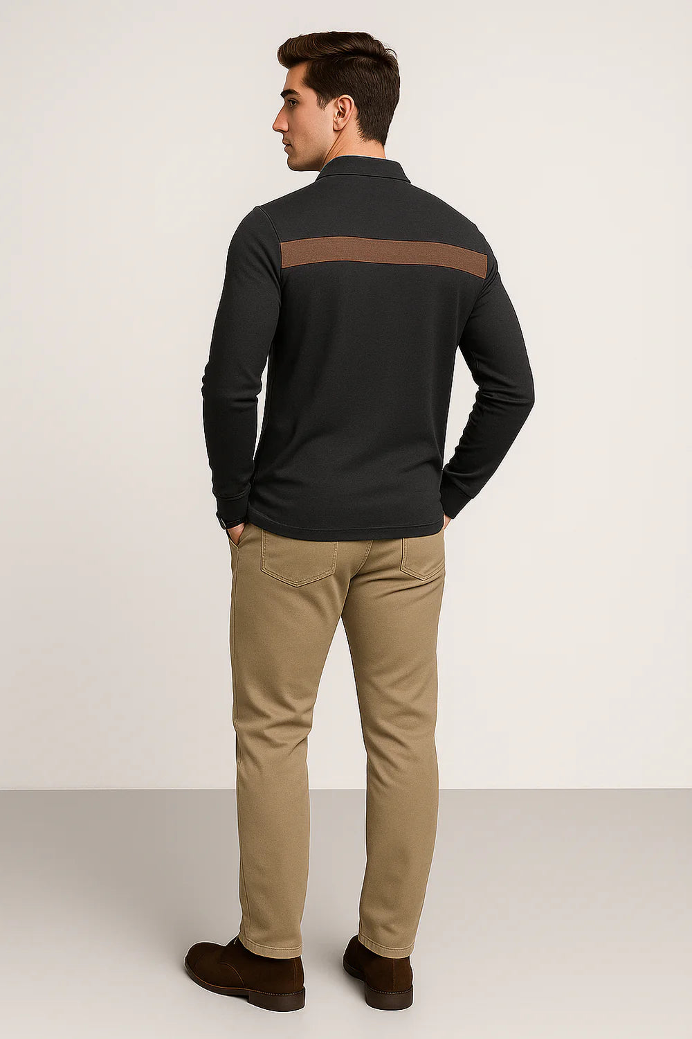 Polo à Manches Longues pour Homme au Style Rétro – Gris foncé