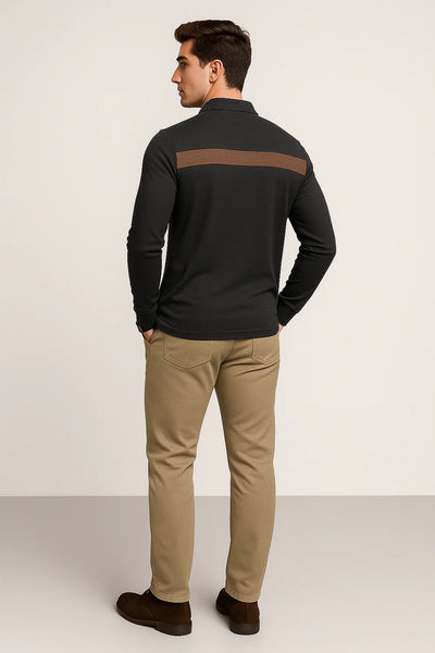 Polo à Manches Longues pour Homme au Style Rétro – Gris foncé