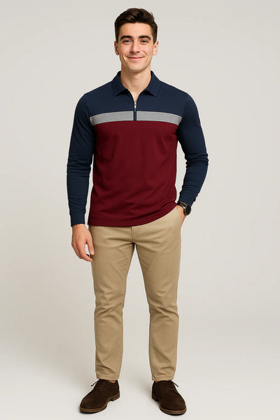 Polo à Manches Longues pour Homme au Style Rétro – Bleu Marine
