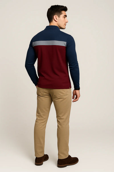 Polo à Manches Longues pour Homme au Style Rétro – Bleu Marine