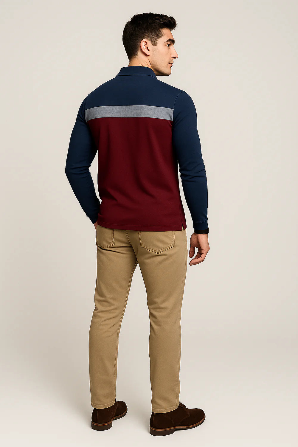 Polo à Manches Longues pour Homme au Style Rétro – Bordeaux