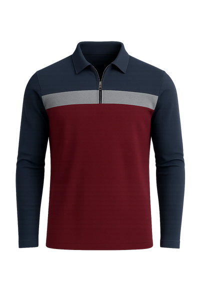 Polo à Manches Longues pour Homme au Style Rétro – Bleu Marine