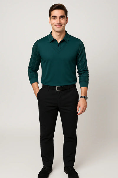 Polo Vintage à Manches Longues pour Homme – Turquoise