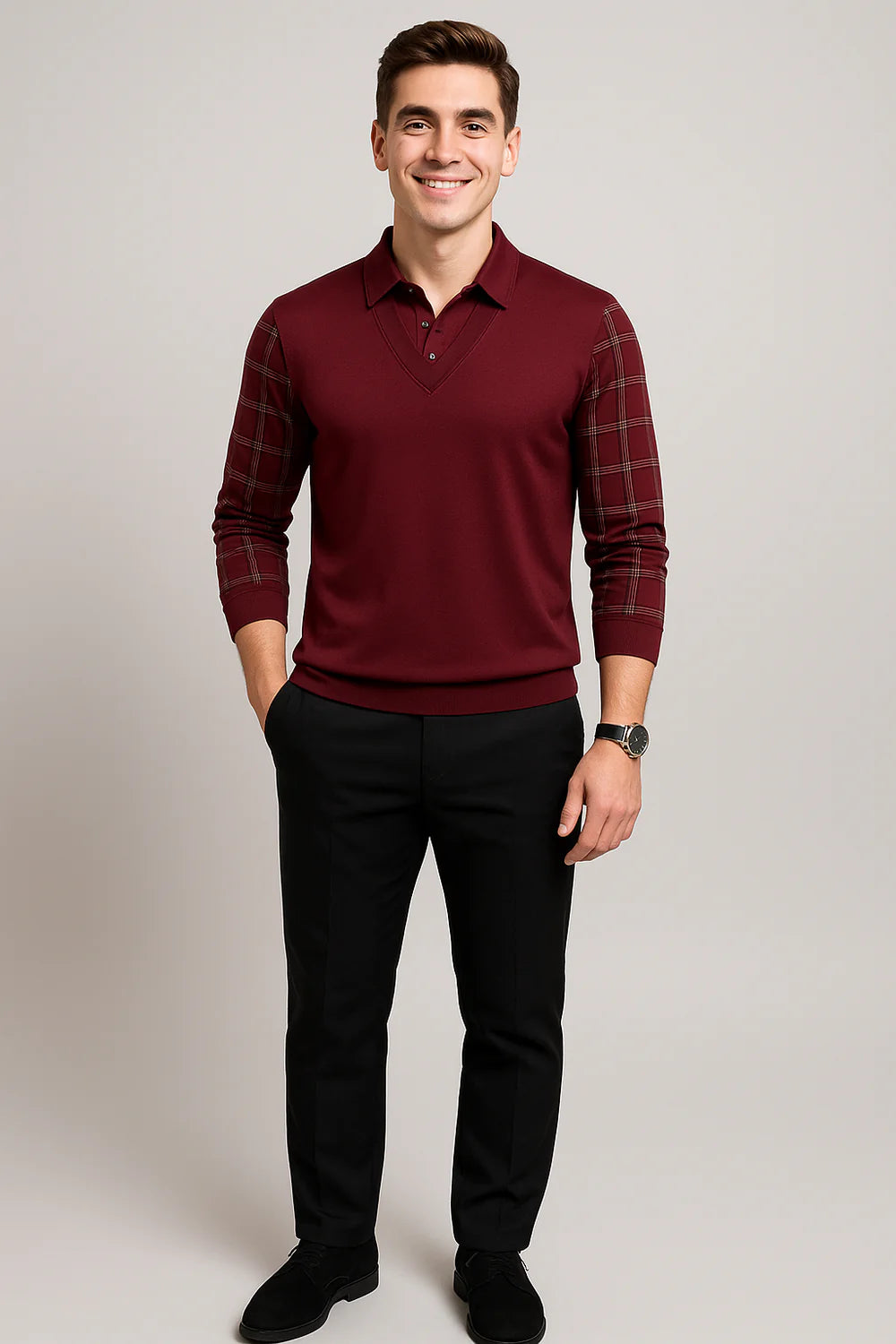 Polo Vintage à Manches Longues pour Homme – Rouge