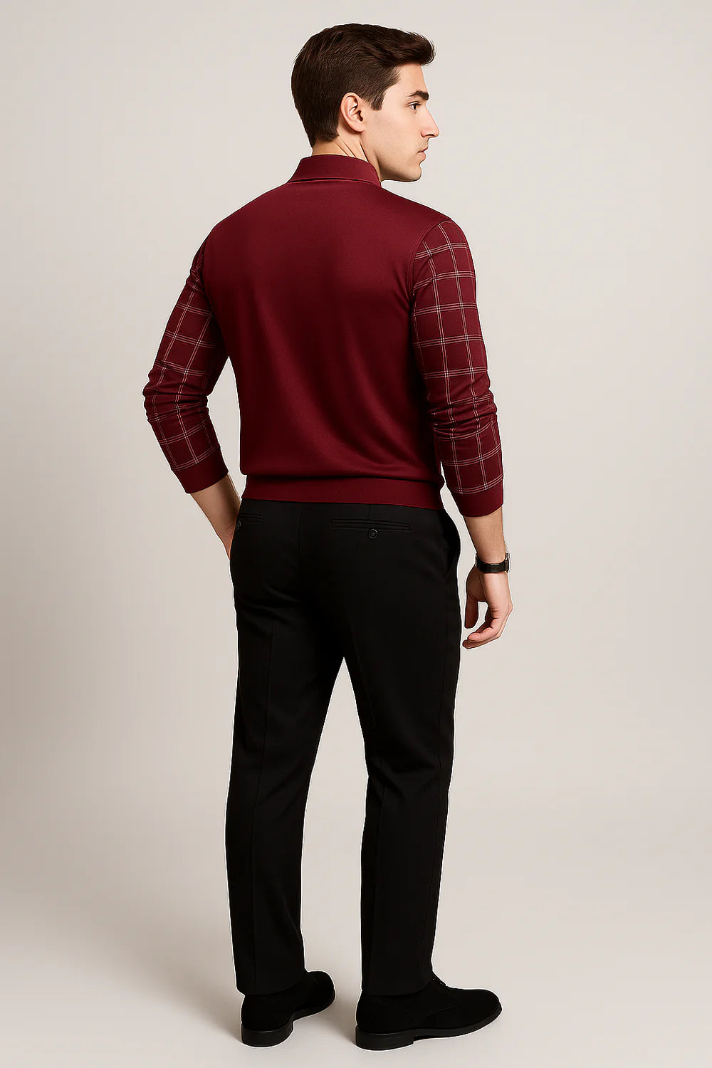 Polo Vintage à Manches Longues pour Homme – Rouge