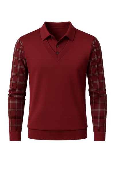 Polo Vintage à Manches Longues pour Homme – Rouge