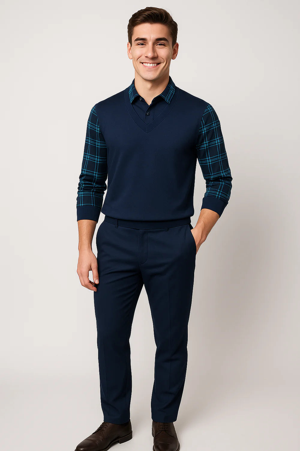 Polo Vintage à Manches Longues pour Homme – Bleu marine