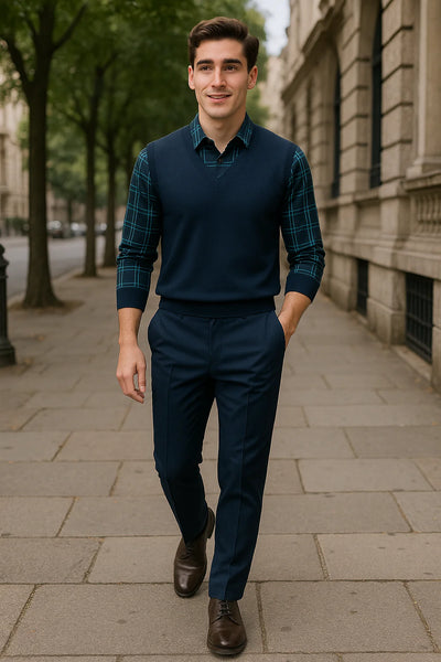 Polo Vintage à Manches Longues pour Homme – Bleu marine