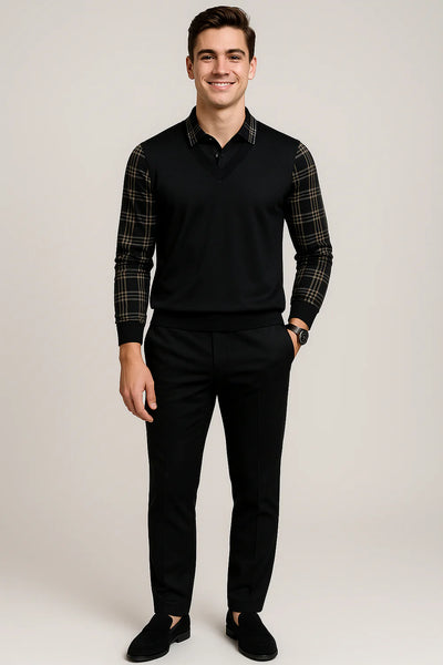 Polo Vintage à Manches Longues pour Homme – Noir