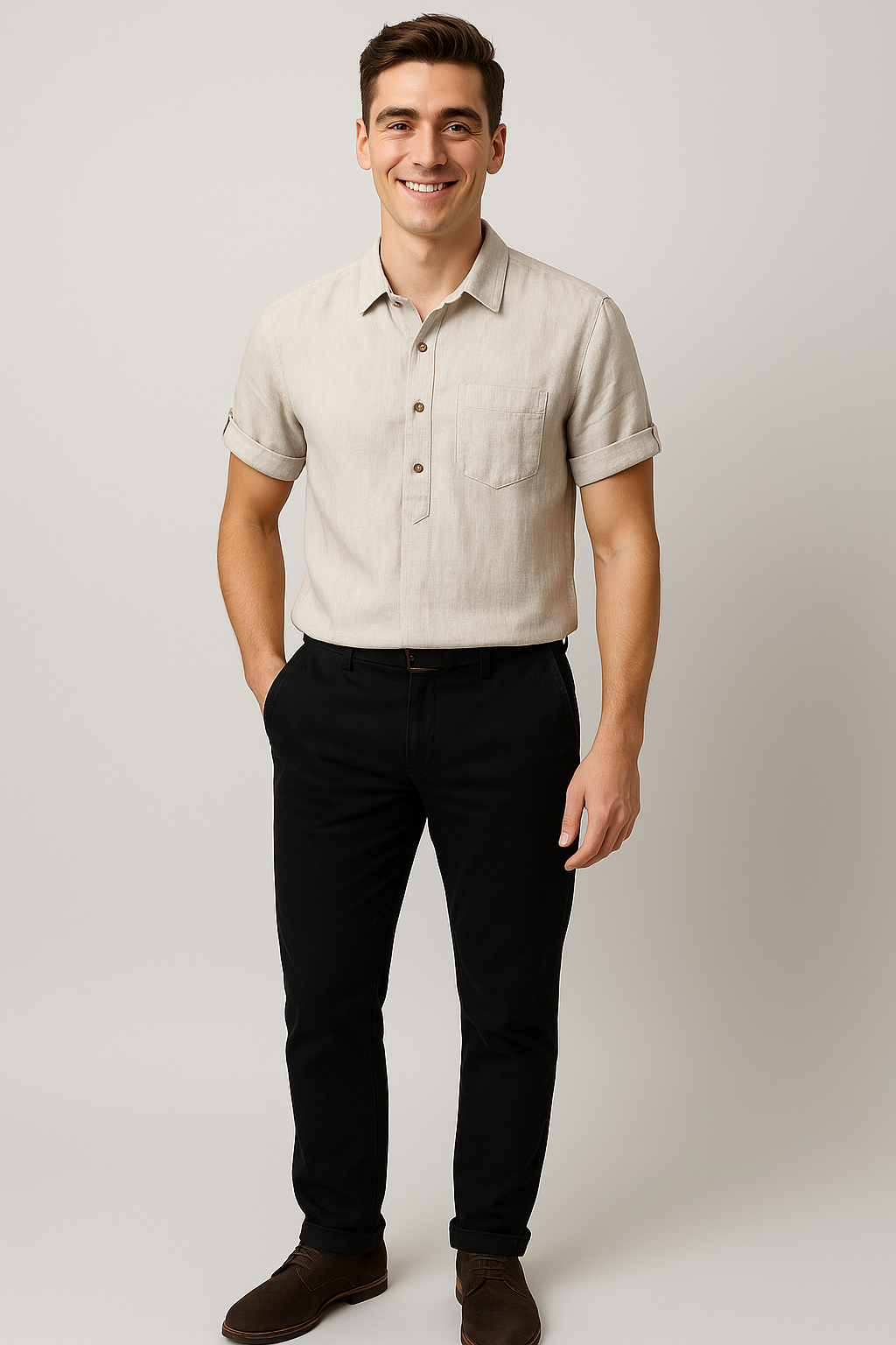 Polo Classique d'Été en Lin pour Homme – Beige