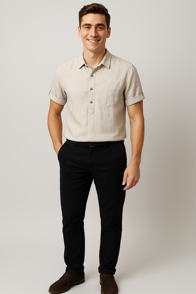 Polo Classique d'Été en Lin pour Homme – Beige