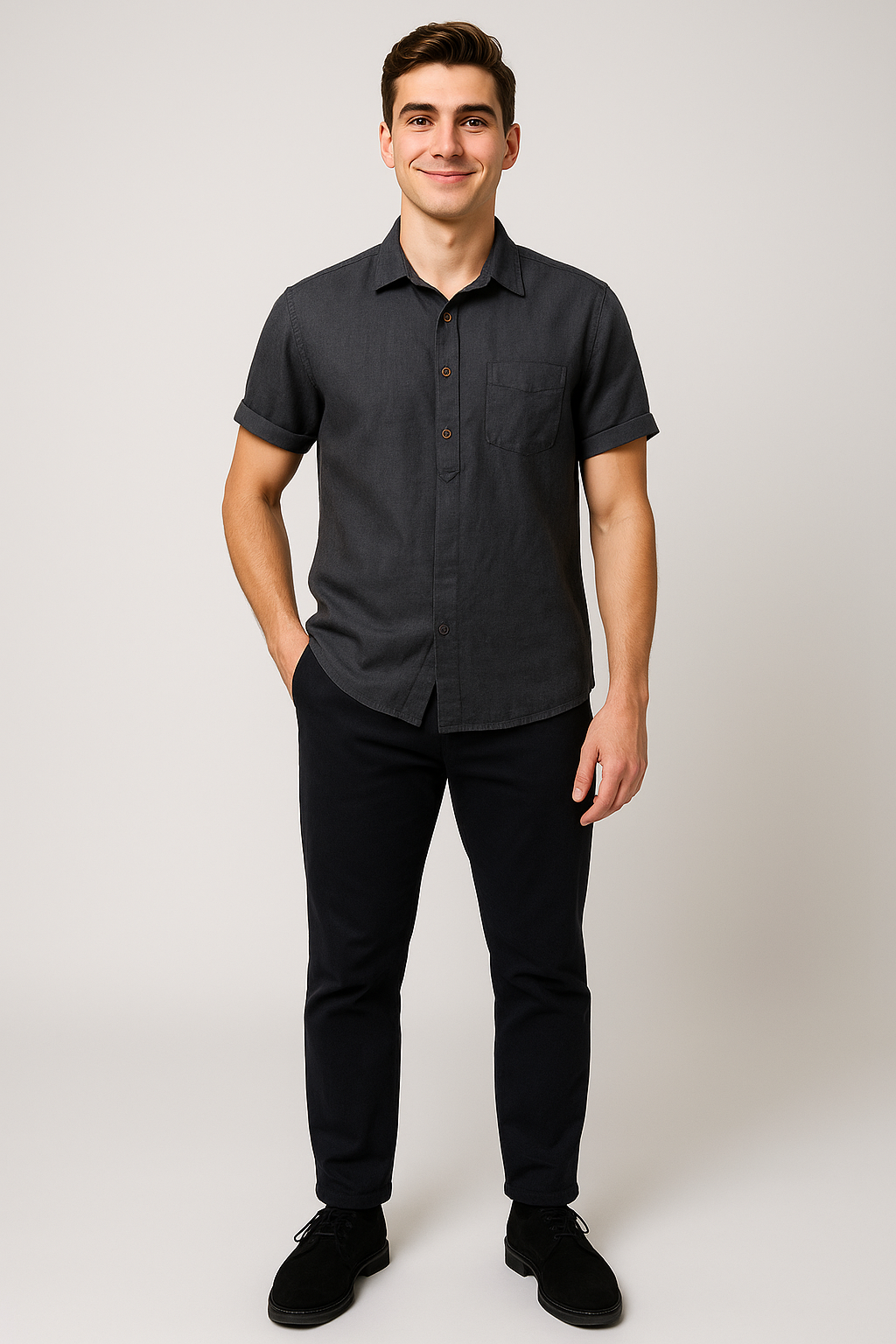 Polo Classique d'Été en Lin pour Homme – Gris