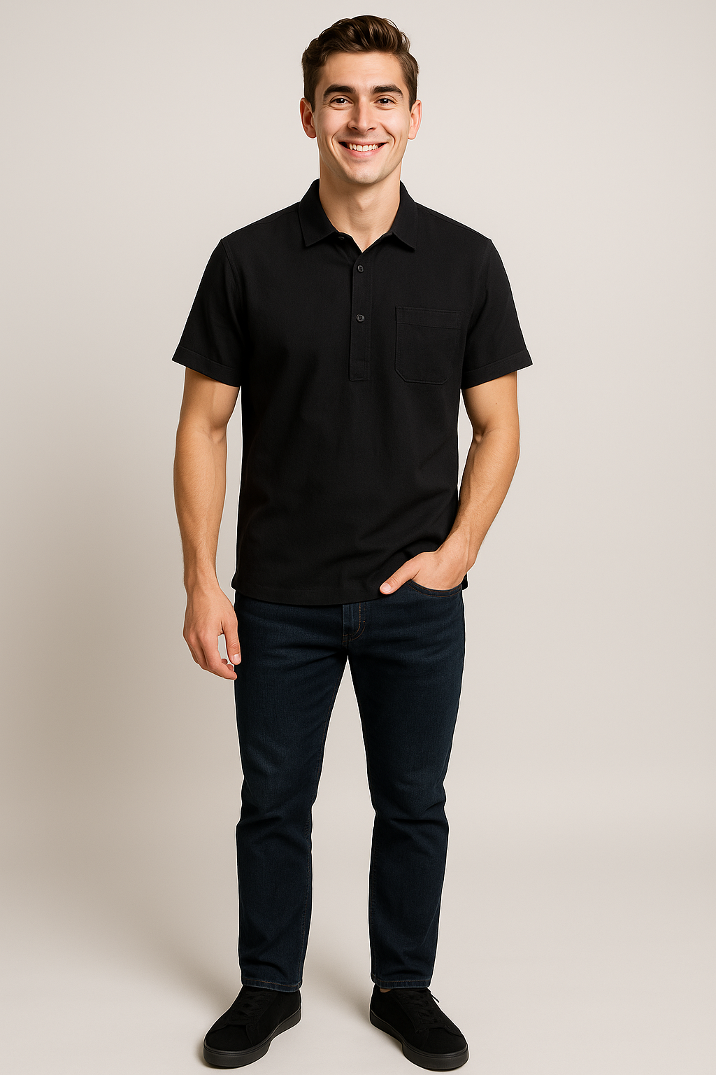 Polo Classique d'Été en Lin pour Homme – Noir