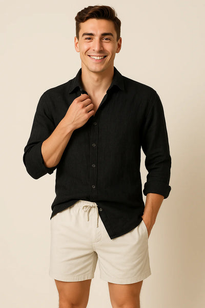 Chemise d'Été Moderne en Lin pour Homme – Noir