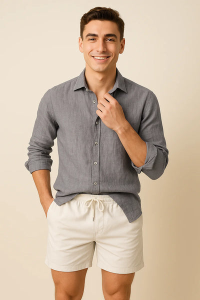 Chemise d'Été Moderne en Lin pour Homme – Gris