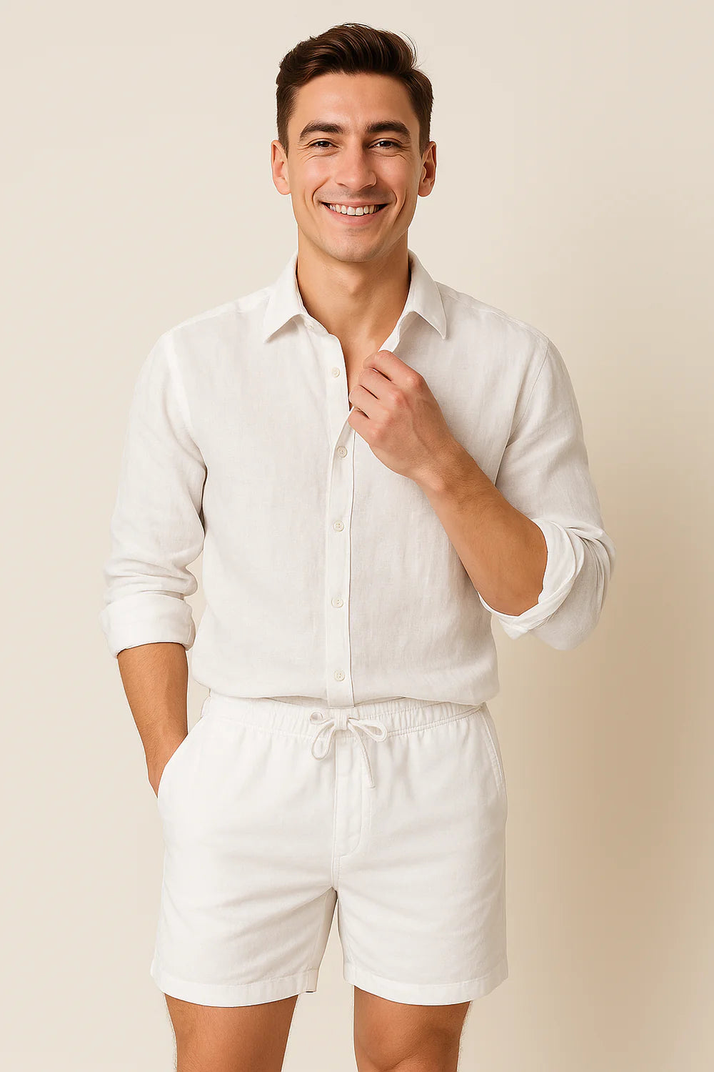 Chemise d'Été Moderne en Lin pour Homme – Blanc
