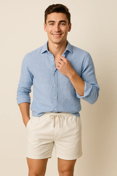 Chemise d'Été Moderne en Lin pour Homme – Bleu clair