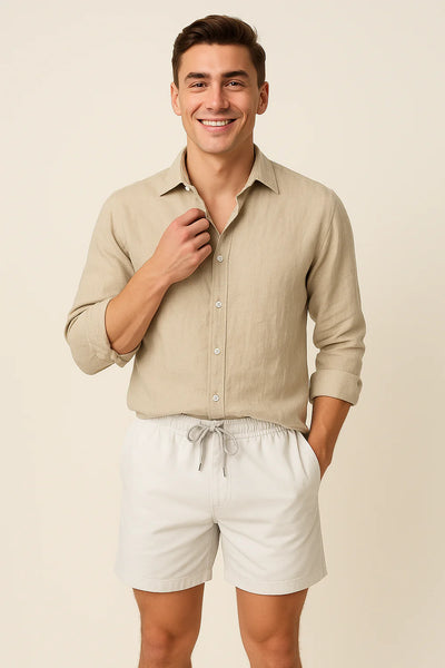 Chemise d'Été Moderne en Lin pour Homme – Beige