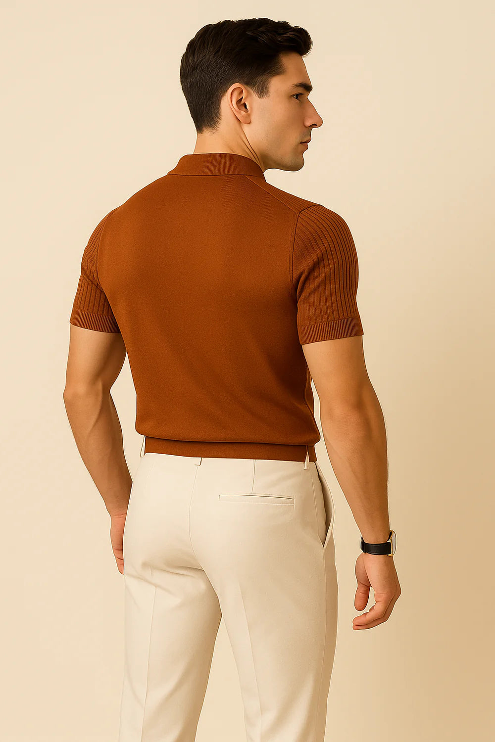 Polo Décontracté pour Homme avec Col Zippé – Marron