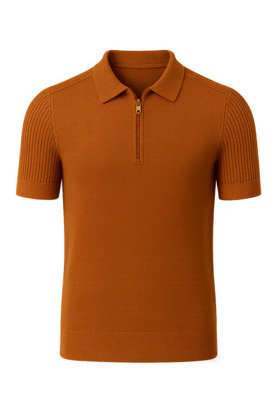 Polo Décontracté pour Homme avec Col Zippé – Marron