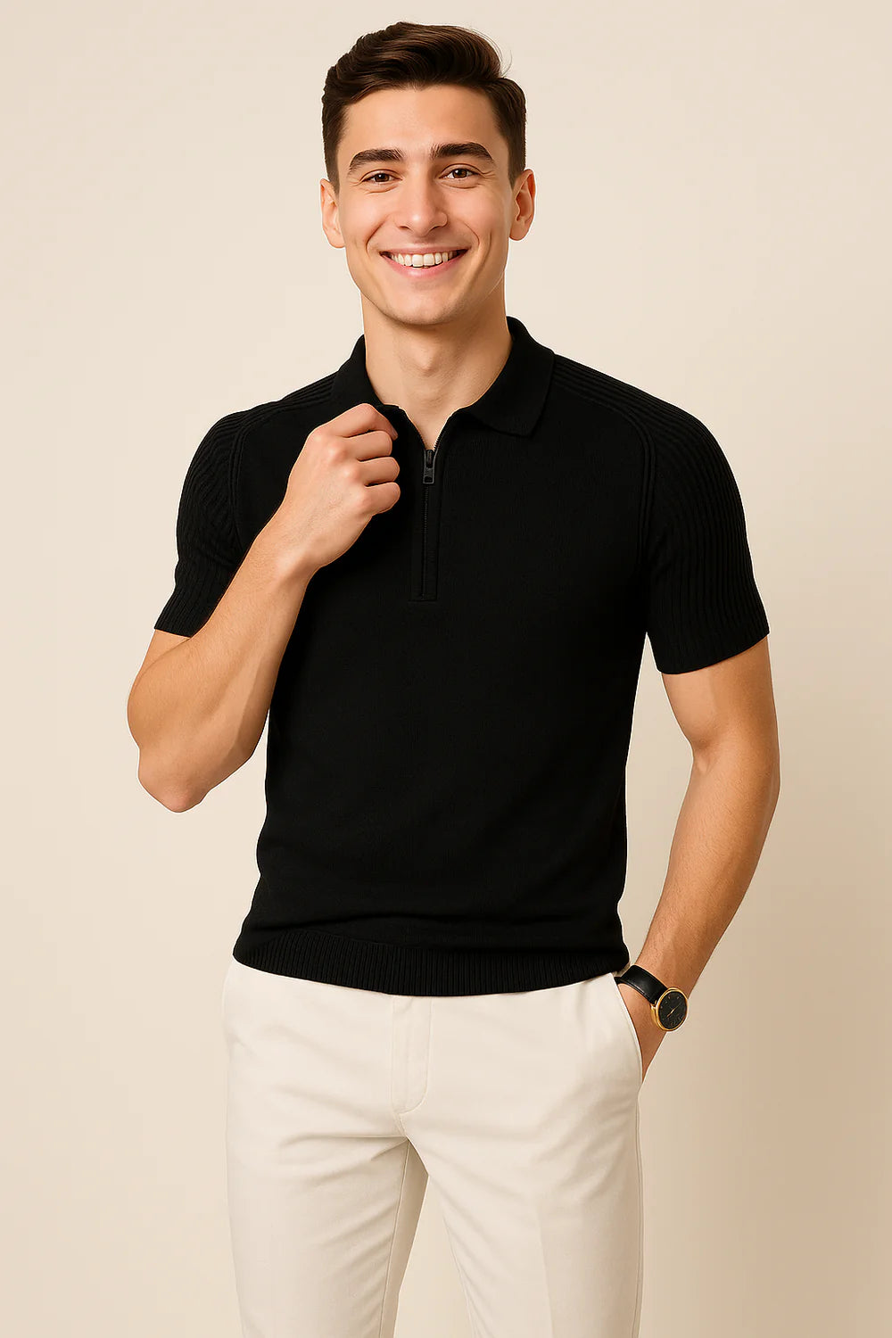 Polo Décontracté pour Homme avec Col Zippé – Noir