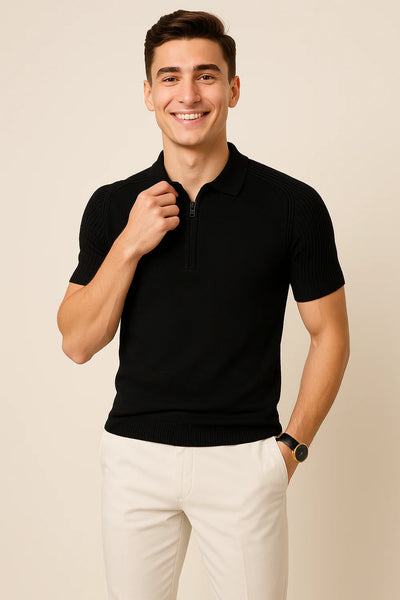 Polo Décontracté pour Homme avec Col Zippé – Noir