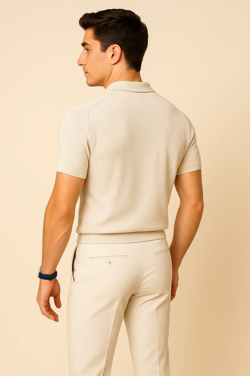 Polo Décontracté pour Homme avec Col Zippé – Beige