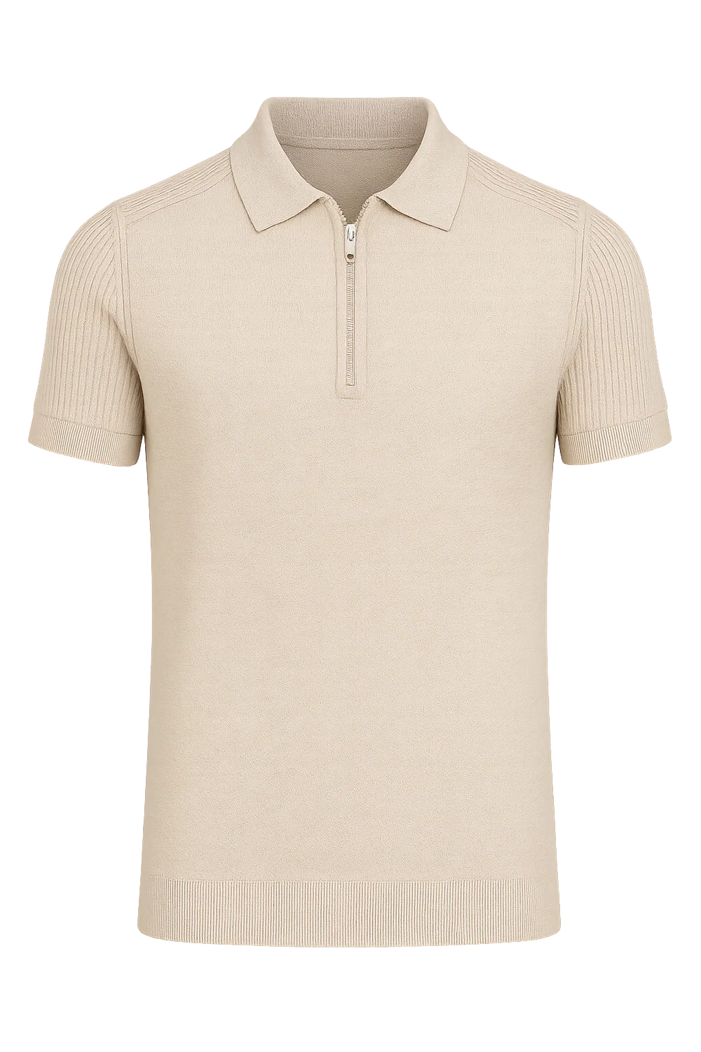Polo Décontracté pour Homme avec Col Zippé – Beige