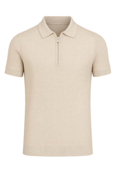 Polo Décontracté pour Homme avec Col Zippé – Beige